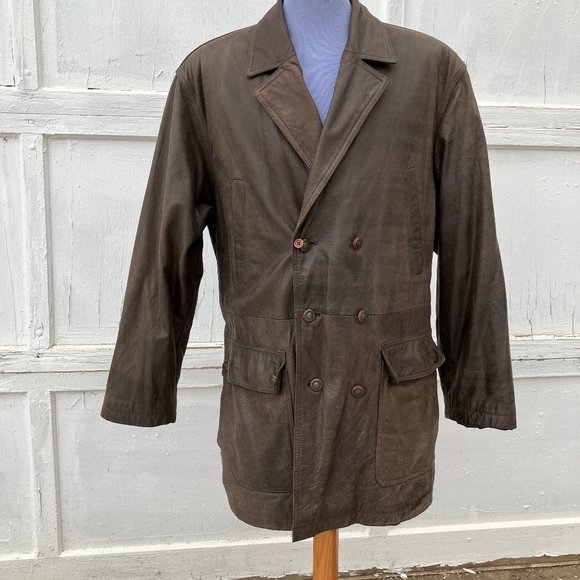 Vintage Petroff Cowhide Leather Coat w/ Removable Faux Fur Collar Quilted Lining - Picture 2 of 16